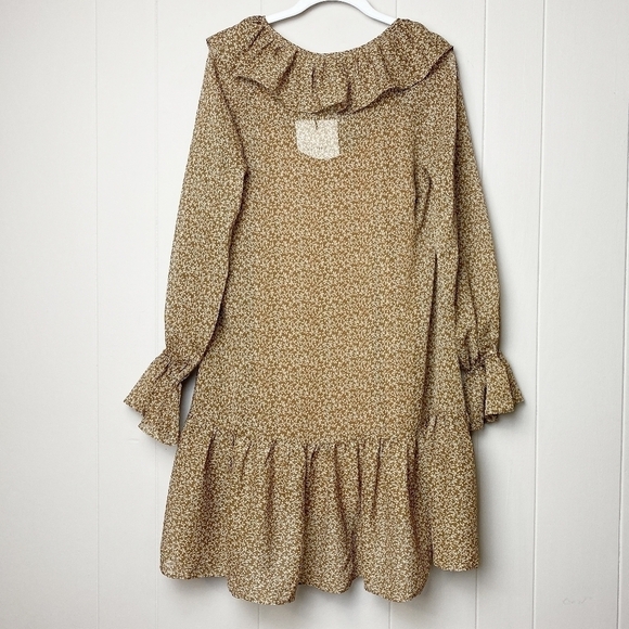 Cooper St NWT Rosie Long Sleeve Mini Dress 4 camel tan brown floral ruffle frill - Picture 5 of 10
